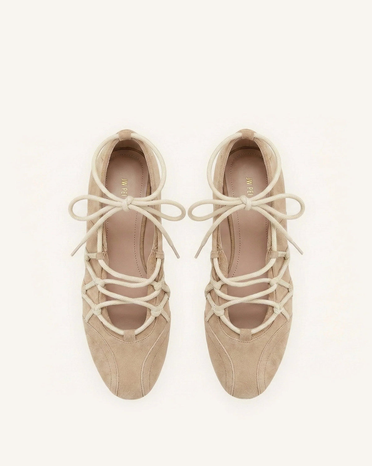 Iria Lace-Up Ballet Flats - Light Brown