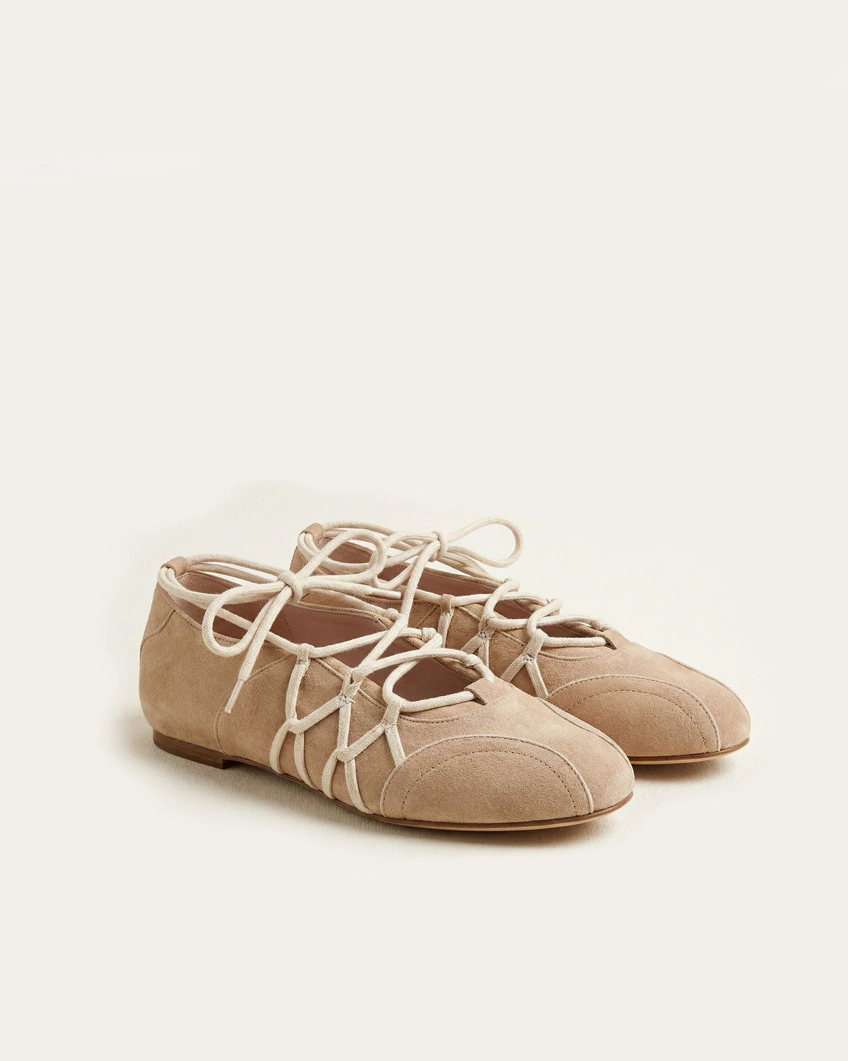 Iria Lace-Up Ballet Flats - Light Brown