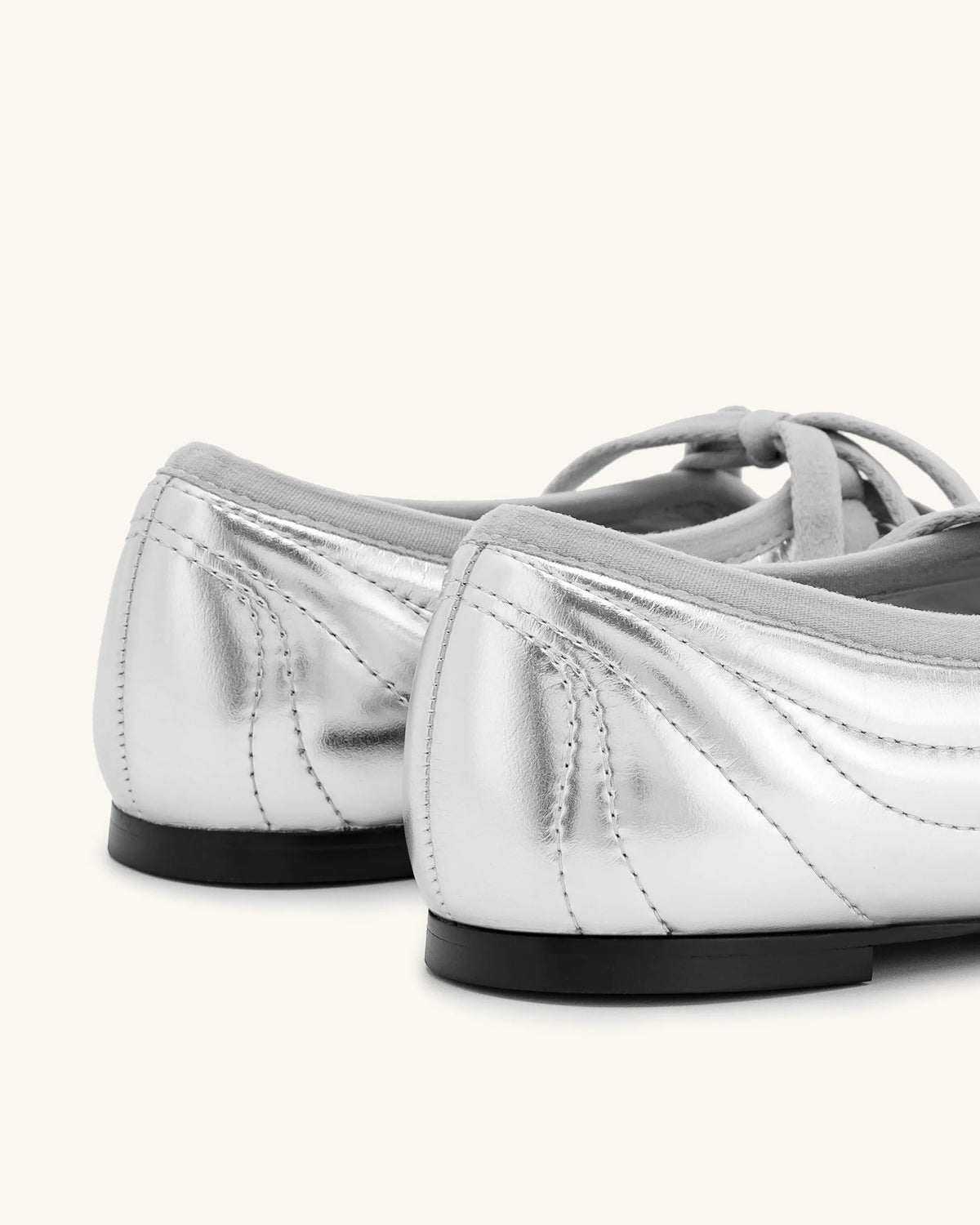 Erika Topstitching lace-up ballet Flats - Silver